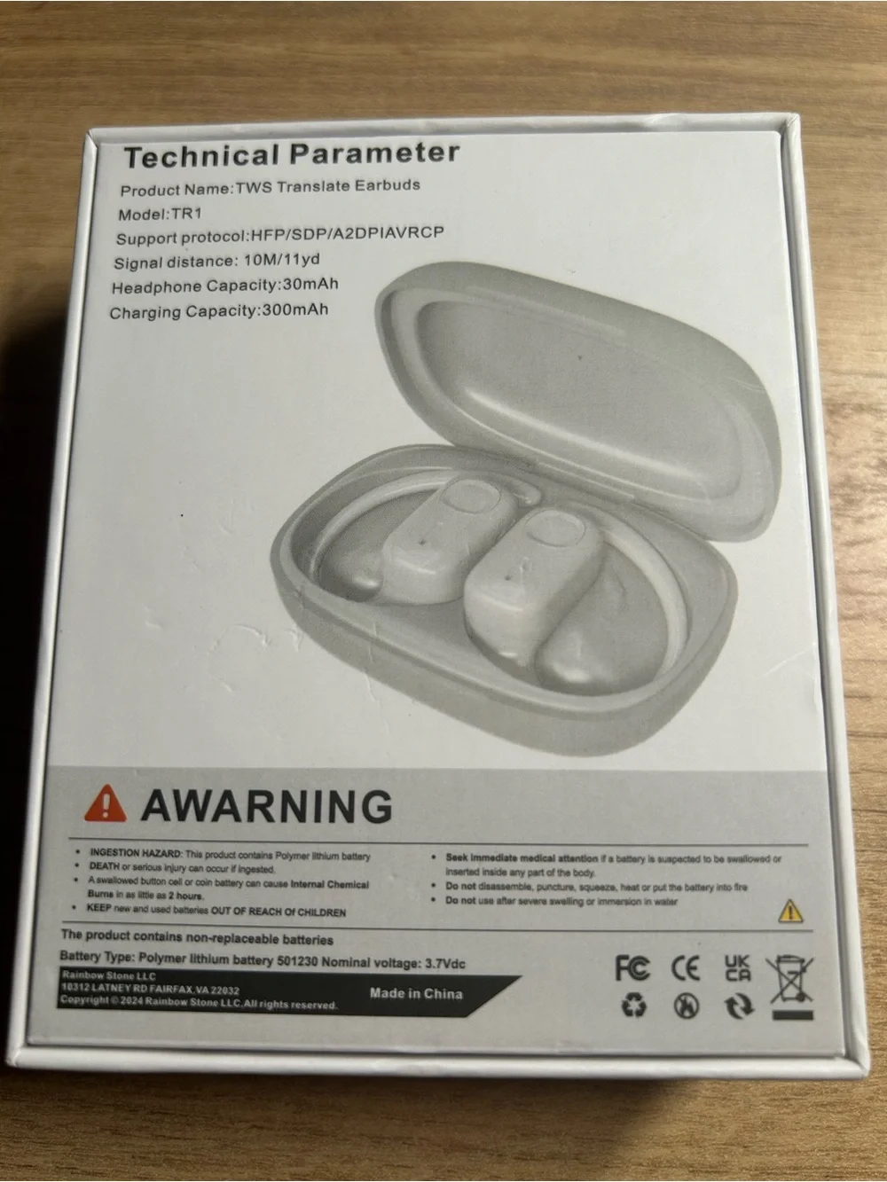 TWS Translate Earbuds. Model TR1 NIB. Opened but not used